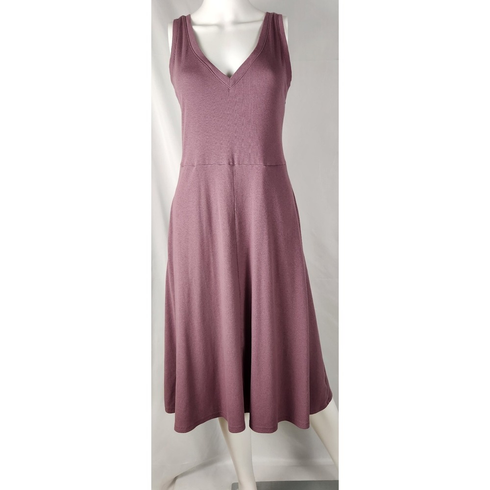Jersey Knit Mauve Minimalist/Classic/Neutral Midi Ribbed Tank Dress L